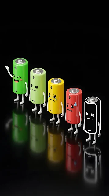 3D Battery Characters Showing Different Emotional Charging States - Free mobile Wallpaper