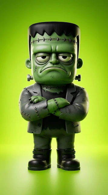 3D Render of a Cute and Grumpy Green Frankenstein Monster - Free 4K & 8K mobile Wallpaper