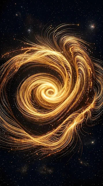 3D Render of a Luminous Golden Swirling Cosmic Vortex - Free mobile Wallpaper