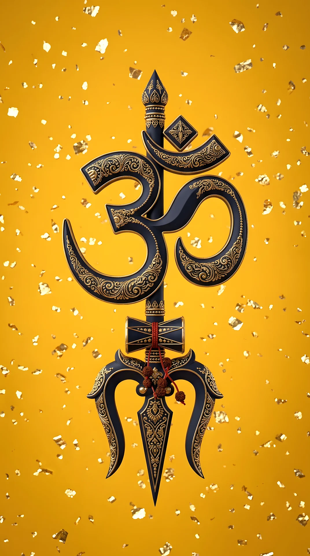 3D Render of an Om Symbol and Shiva's Trident on a Yellow Background - Free 4K mobile Wallpaper
