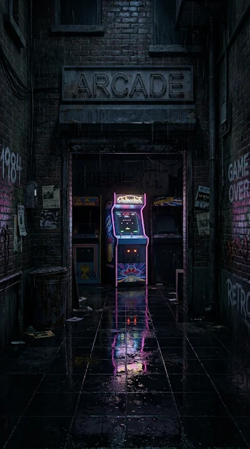 Abandoned 1980s Arcade in Rainy Alleyway Wallpaper - Free 4K & 8K mobile Wallpaper
