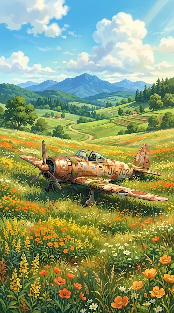 Abandoned Rusty Airplane in a Wildflower Meadow - Free 4K & 8K mobile Wallpaper