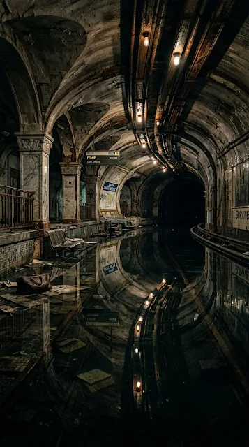 Abandoned Underwater Metro Station Partially Flooded Wallpaper - Free 4K & 8K mobile Wallpaper