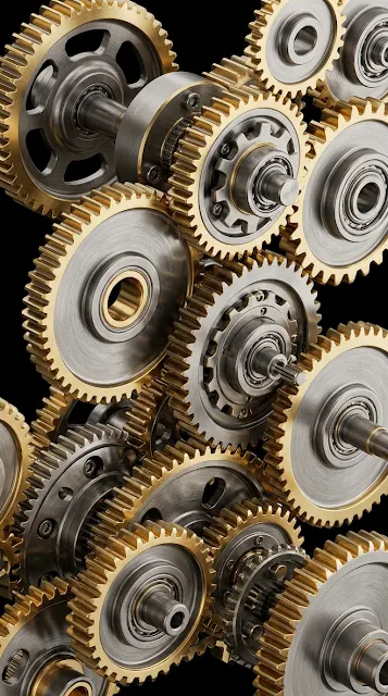 Abstract 3D Clockwork Gears in Brushed Titanium - Free 4K & 8K mobile Wallpaper
