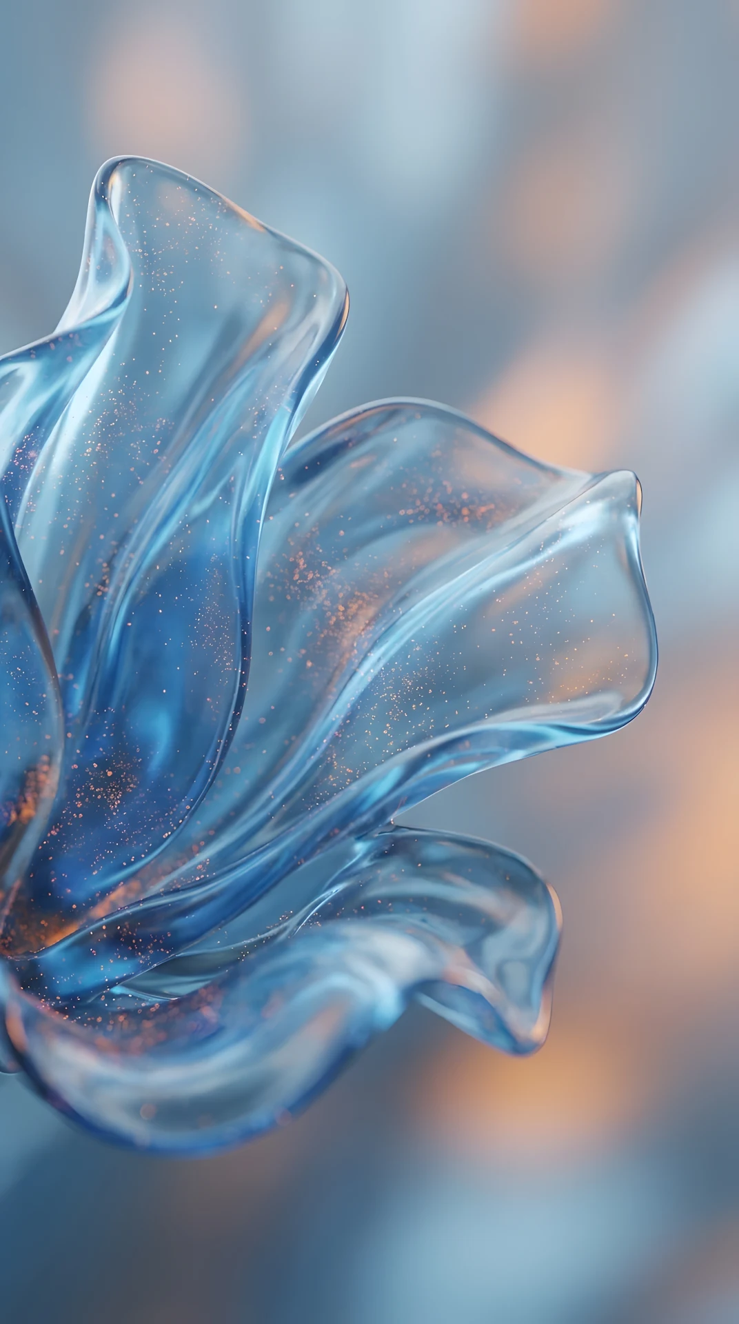 Abstract 3D Fluid Flower with Blue and Orange Colors and Glowing Dust - Free 4K mobile Wallpaper