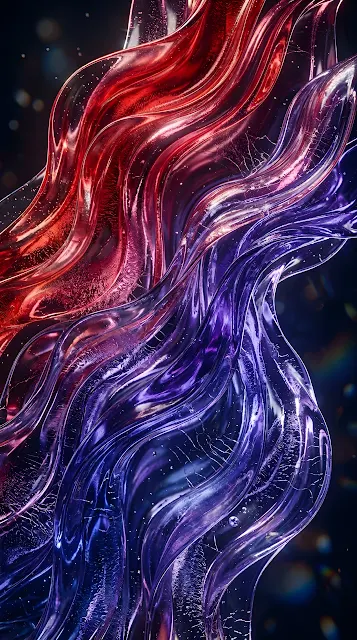 Abstract 3D Fluid Sculpture with Red, Blue, and Orange Glass Textures - Free mobile Wallpaper