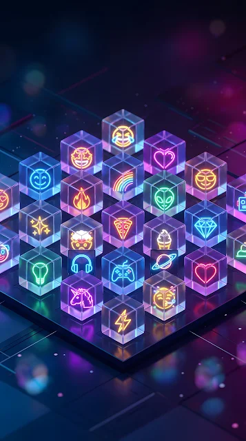 Abstract 3D Glowing Emoji Cubes with Neon Lighting - Free mobile Wallpaper
