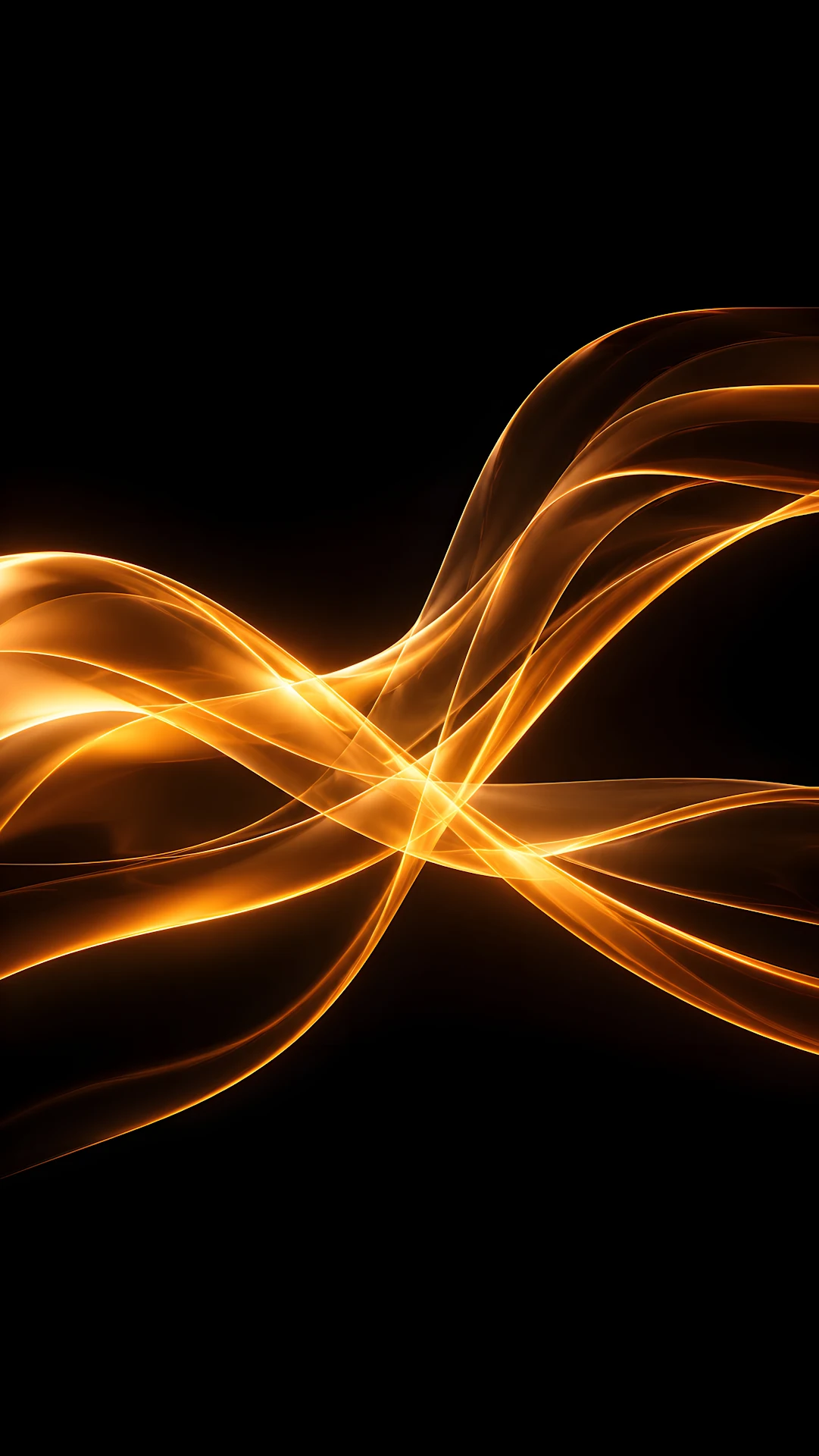 Abstract 3D golden amber light wave trails on black background - Free 4K mobile Wallpaper
