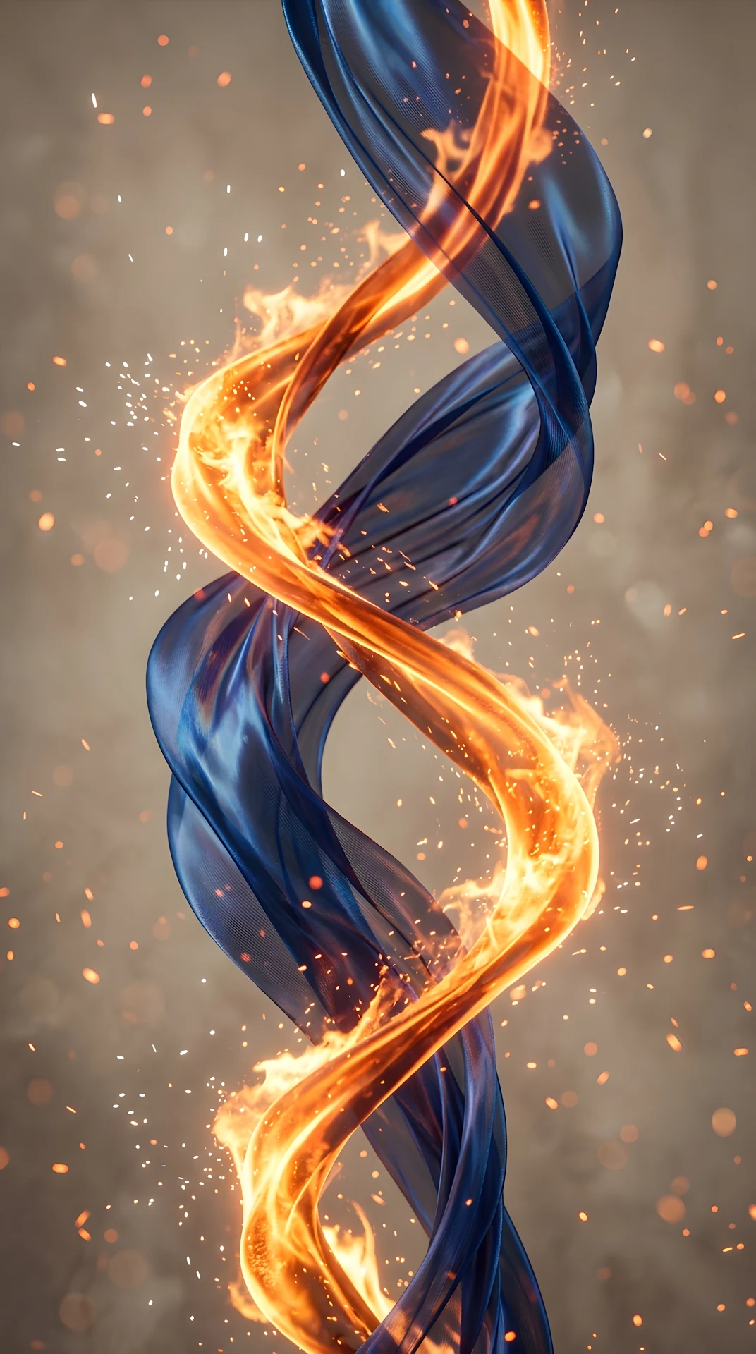 Abstract 3D Render of Flowing Blue and Orange Ribbons with Glowing Sparks - Free 4K mobile Wallpaper