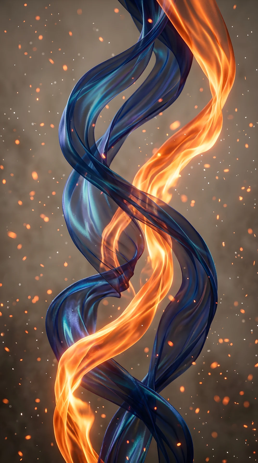 Abstract 3D Render of Flowing Blue and Orange Ribbons with Glowing Sparks - Free 4K mobile Wallpaper