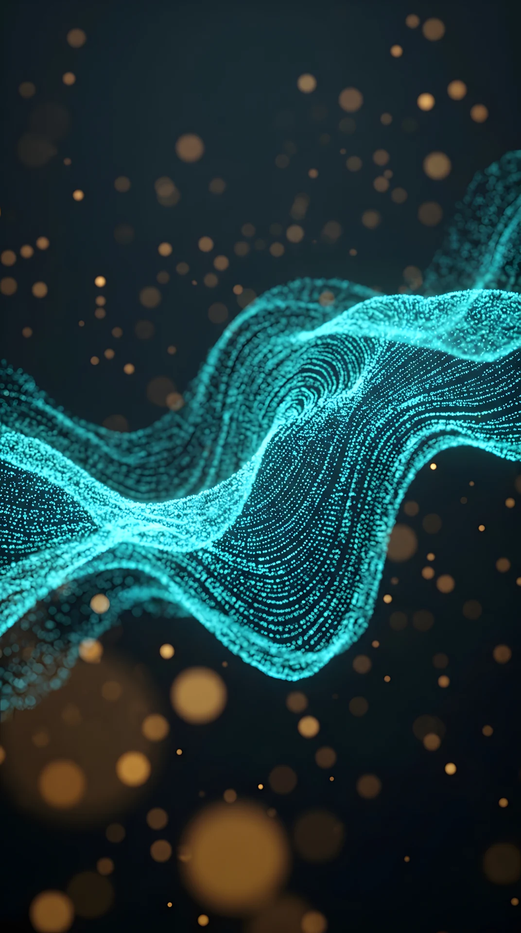 Abstract 3D Render of Glowing Blue and Orange Particle Mesh with Bokeh - Free 4K mobile Wallpaper