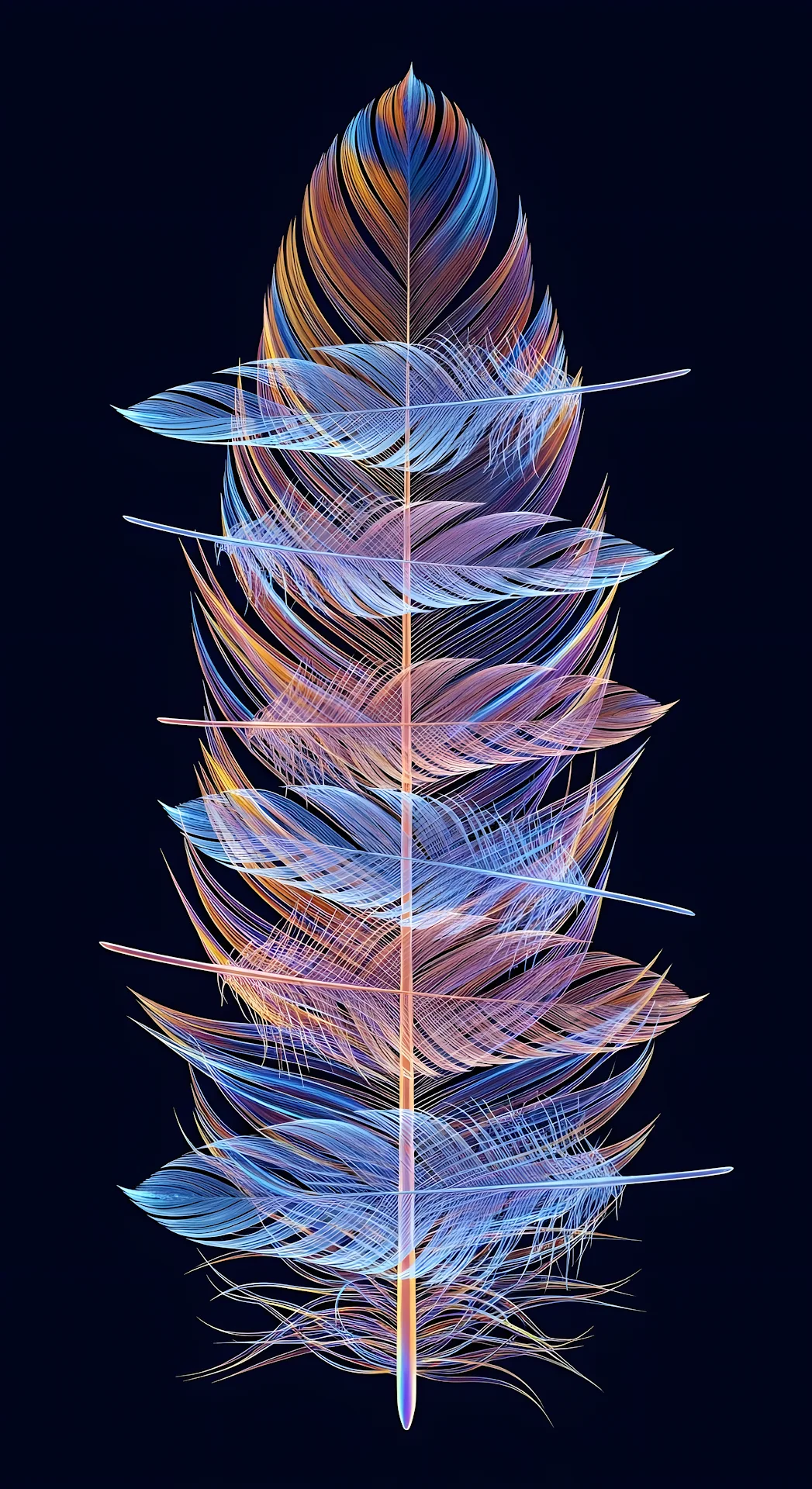 Abstract 3D Render of Glowing Multi-Colored Feathers on Black - Free 4K mobile Wallpaper
