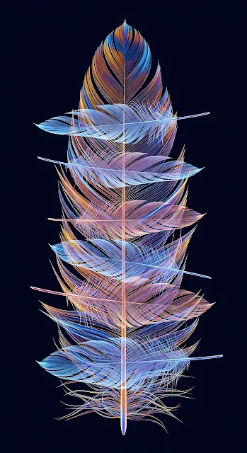 Abstract 3D Render of Glowing Multi-Colored Feathers on Black - Free mobile Wallpaper