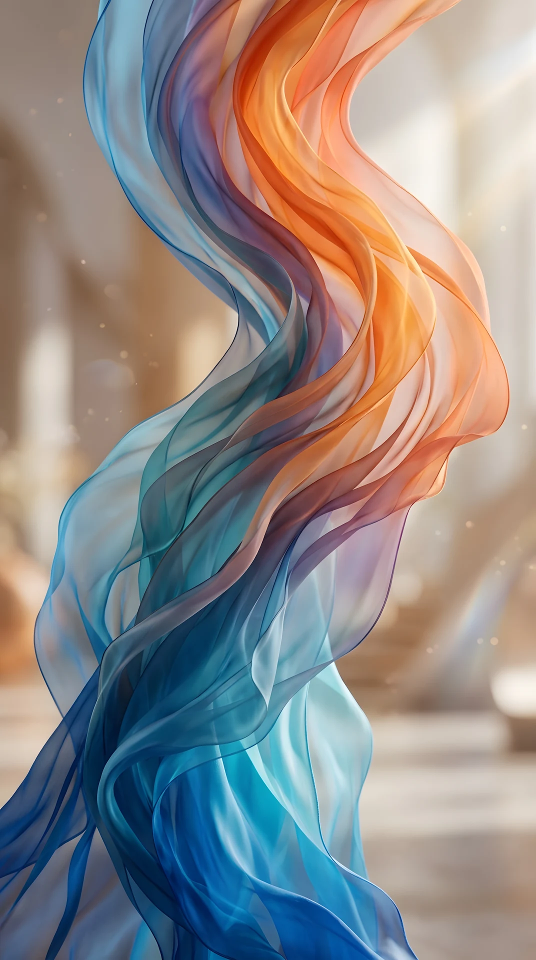 Abstract 3D Render of Multi-Colored Flowing Silk Layers and Smoke Patterns - Free 4K mobile Wallpaper