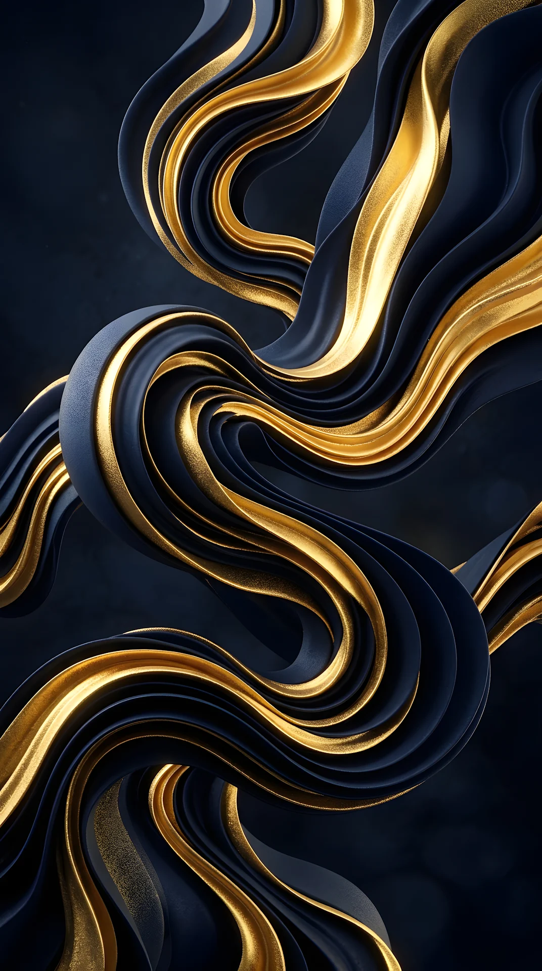 Abstract 3D Textured Waves in Navy Blue and Gold - Free 4K mobile Wallpaper