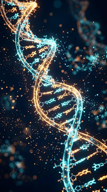 Abstract 3D Visualization of a Glowing DNA Double Helix - Free mobile Wallpaper