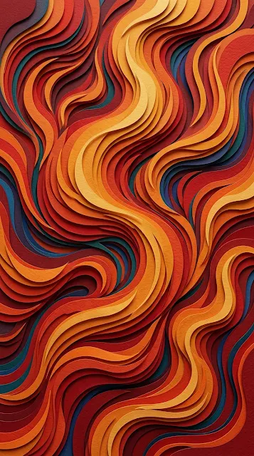 Abstract 3D Wave-Like Shapes in Warm Fire Tones and Blue Accents - Free 4K & 8K mobile Wallpaper