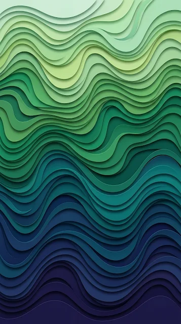 Abstract Blue and Green Layered Paper-Cut Wave Design - Free 4K & 8K mobile Wallpaper