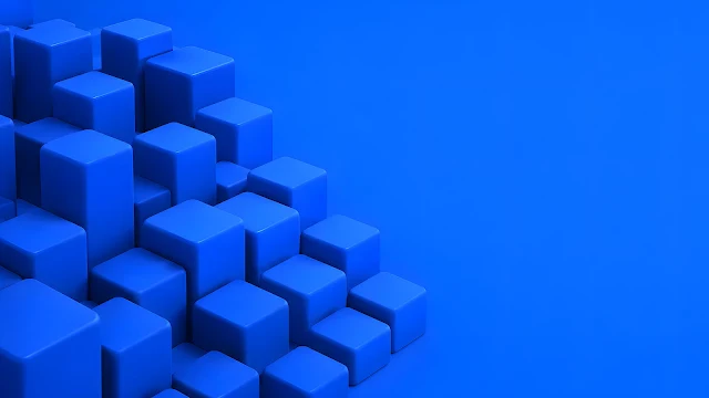 An array of blue rounded cubes arranged at varying heights in an isometric layout.