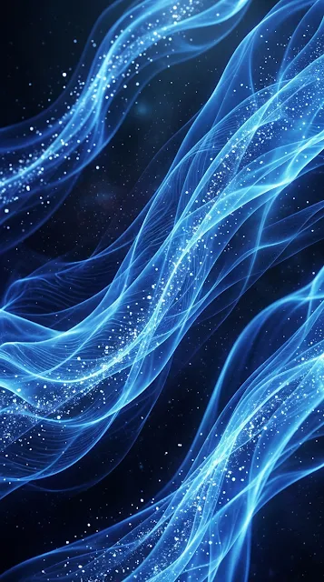 Abstract Blue Plasma Energy Waves with Shimmering Particles - Free 4K & 8K mobile Wallpaper