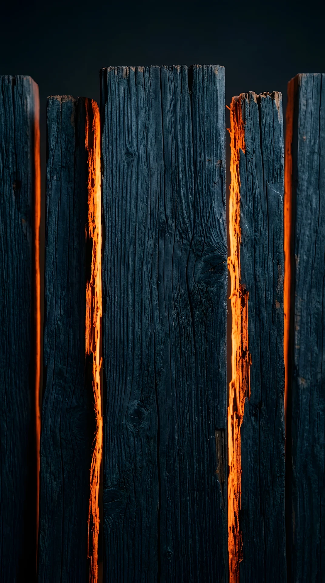 Abstract Close-up of Dark Wood Blocks with Vibrant Orange Rim Lighting - Free 4K mobile Wallpaper