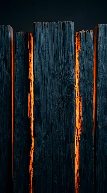 Abstract Close-up of Dark Wood Blocks with Vibrant Orange Rim Lighting - Free mobile Wallpaper