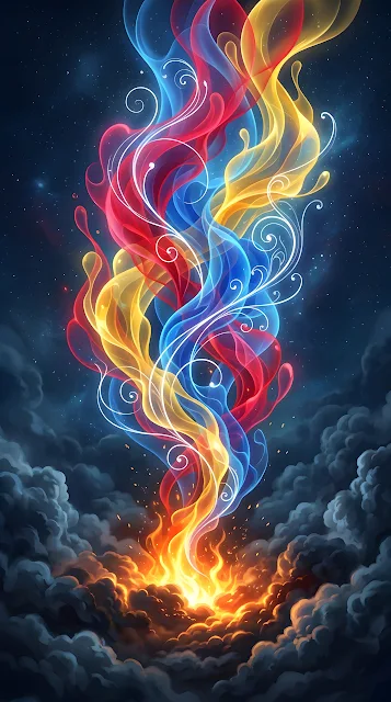 Abstract Colorful Organic Shapes Rising from Hazy Volumetric Clouds - Free mobile Wallpaper