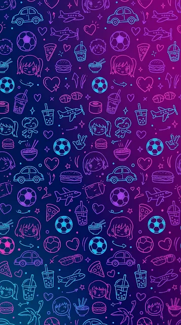 Abstract Colorful Seamless Doodle Pattern on Dark Blue - Free 4K & 8K mobile Wallpaper
