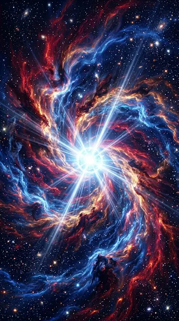Abstract Cosmic Birth of a Star with Beams of Light - Free 4K & 8K mobile Wallpaper