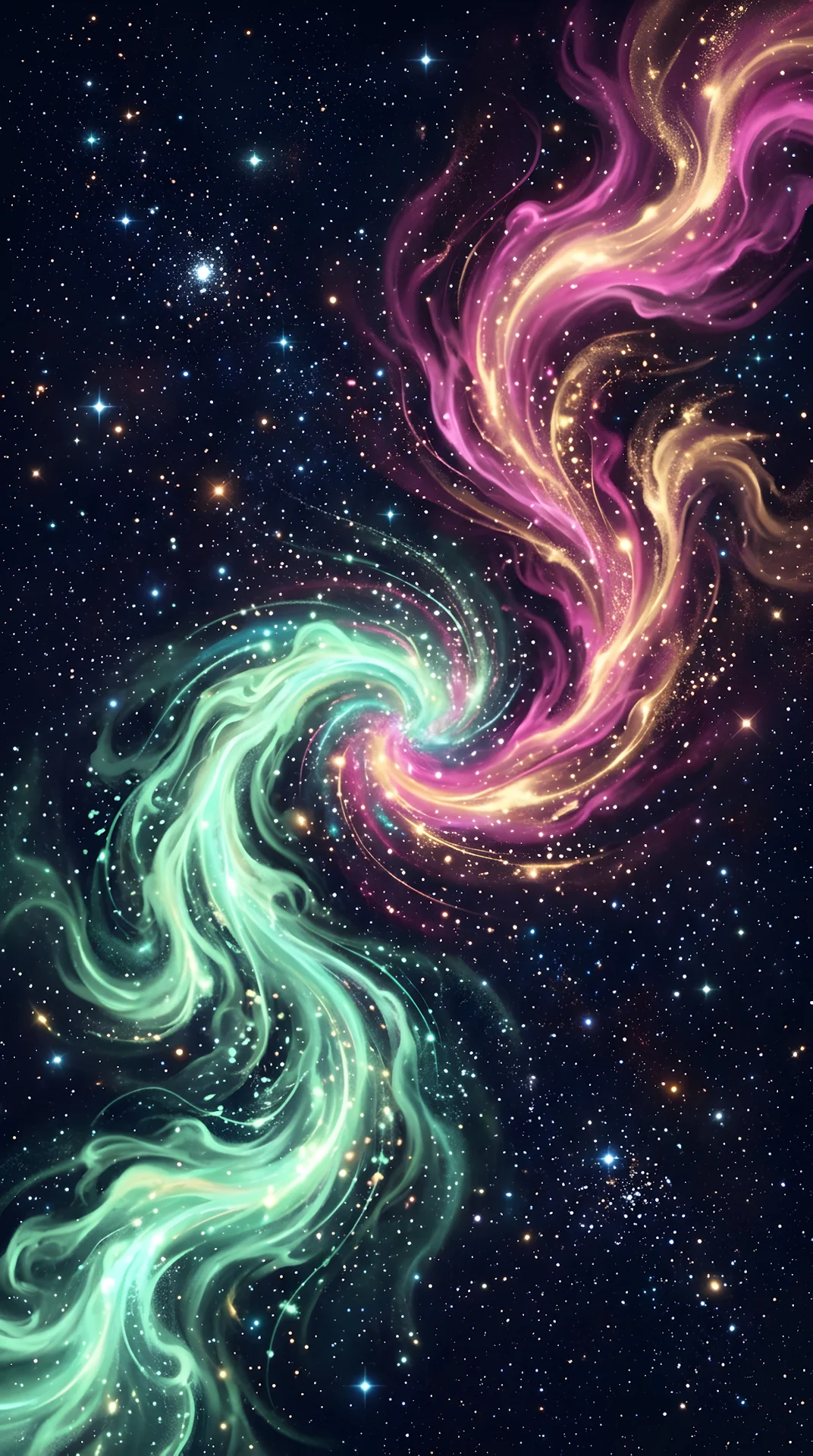 Abstract Cosmic Design with Swirling Mint and Magenta Celestial Clouds - Free 4K mobile Wallpaper
