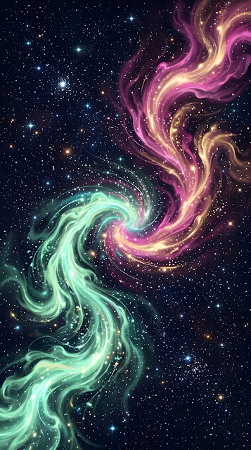 Abstract Cosmic Design with Swirling Mint and Magenta Celestial Clouds - Free mobile Wallpaper