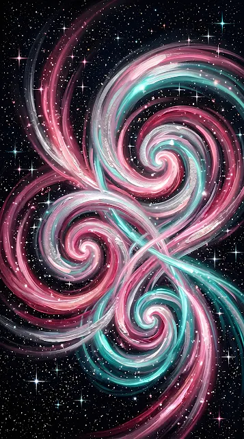Abstract Cosmic Light Spirals in Pink Silver and Turquoise - Free mobile Wallpaper