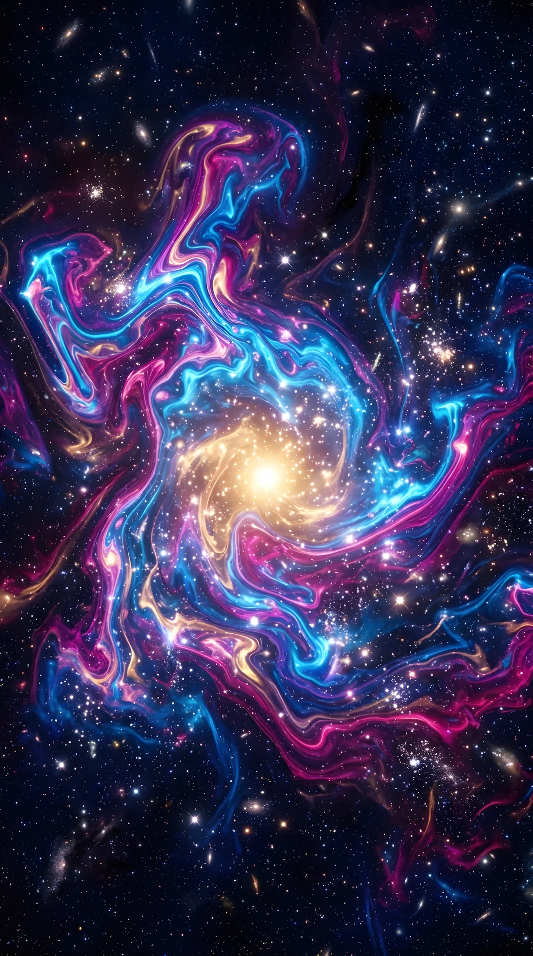 Abstract Cosmic Marble Nebula with Swirling Blue Purple and Gold Pigments - Free 4K mobile Wallpaper