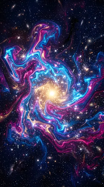 Abstract Cosmic Marble Nebula with Swirling Blue Purple and Gold Pigments - Free mobile Wallpaper
