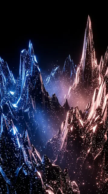 Abstract Cosmic Mountain Range in Sapphire Blue and Rose Gold - Free 4K & 8K mobile Wallpaper