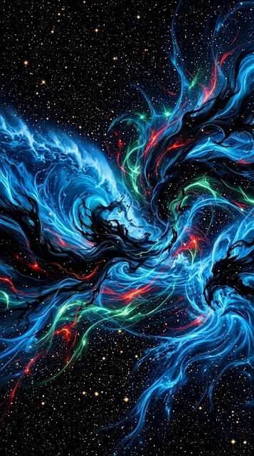 Abstract Cosmic Storm with Cerulean and Obsidian Waves - Free 4K & 8K mobile Wallpaper