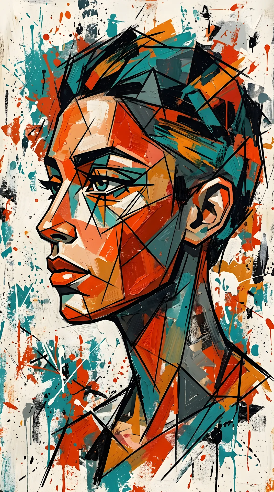 Abstract Cubist Face Portrait with Bold Colors and Textures - Free 4K mobile Wallpaper