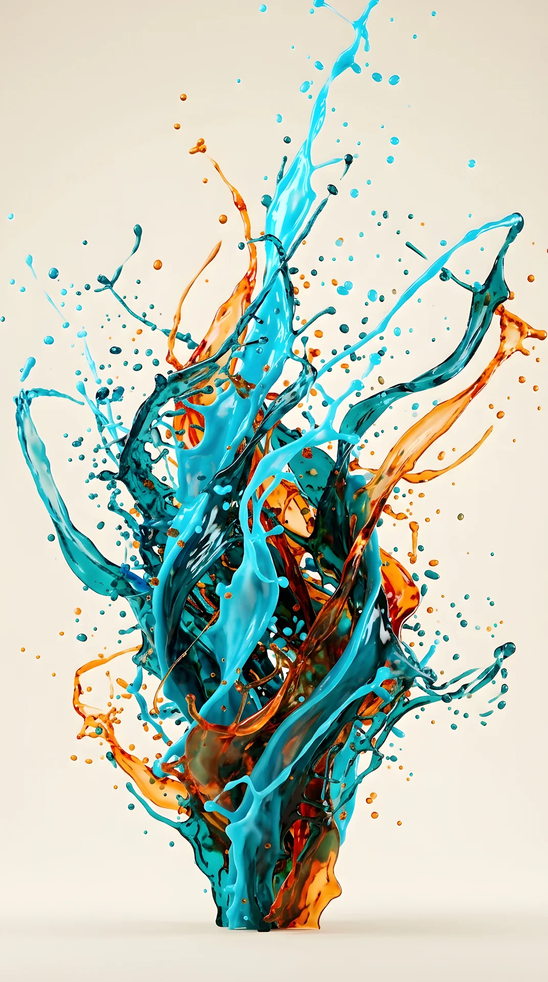 Abstract Cyan and Orange Liquid Splash 3D Render - Free 4K mobile Wallpaper