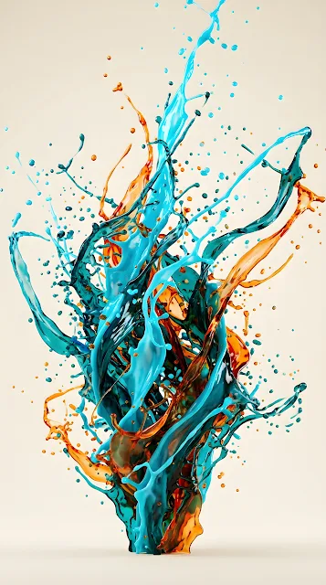 Abstract Cyan and Orange Liquid Splash 3D Render - Free mobile Wallpaper