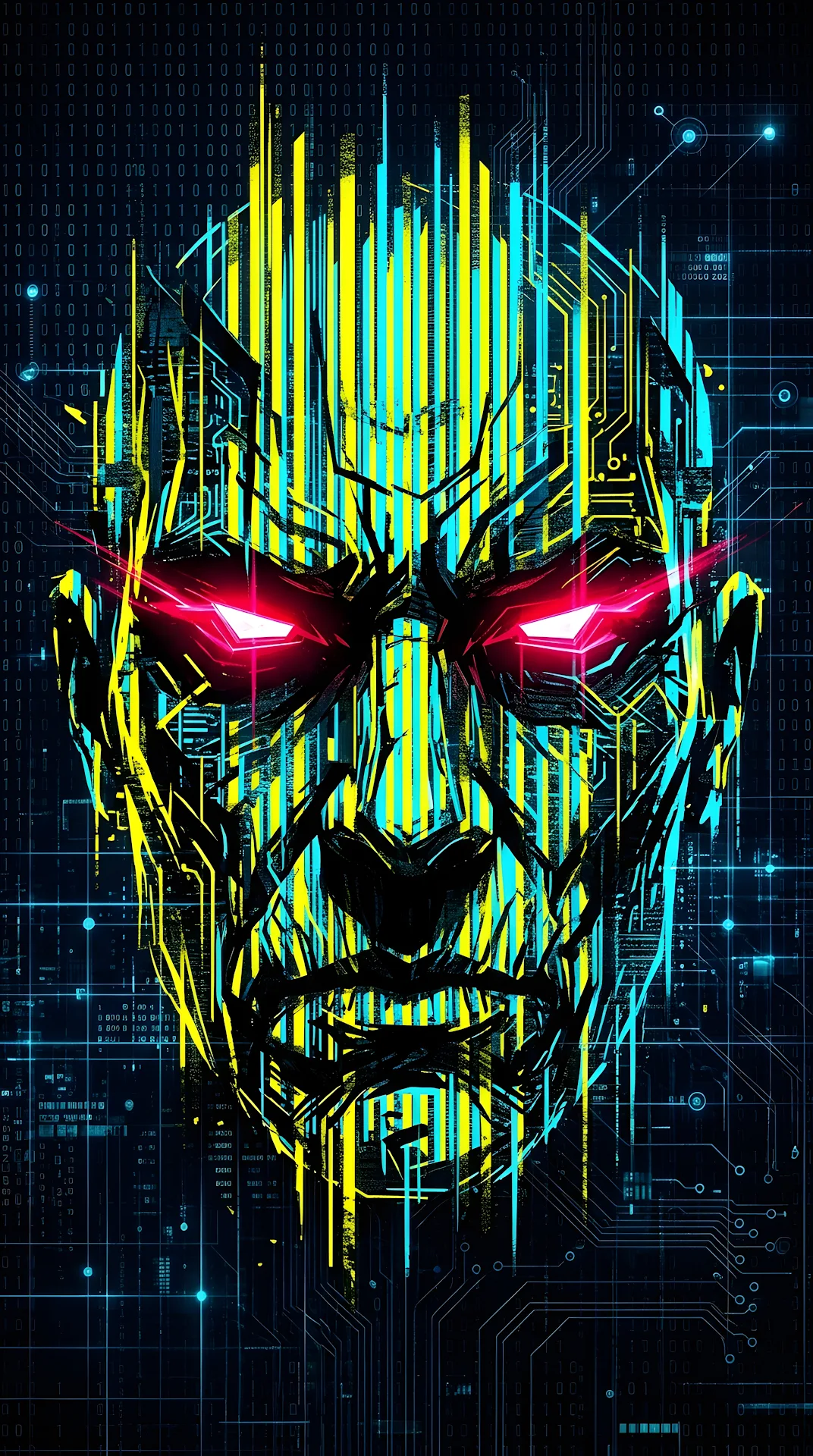 Abstract Cyberpunk Face with Glitch Art and Neon Accents - Free 4K mobile Wallpaper