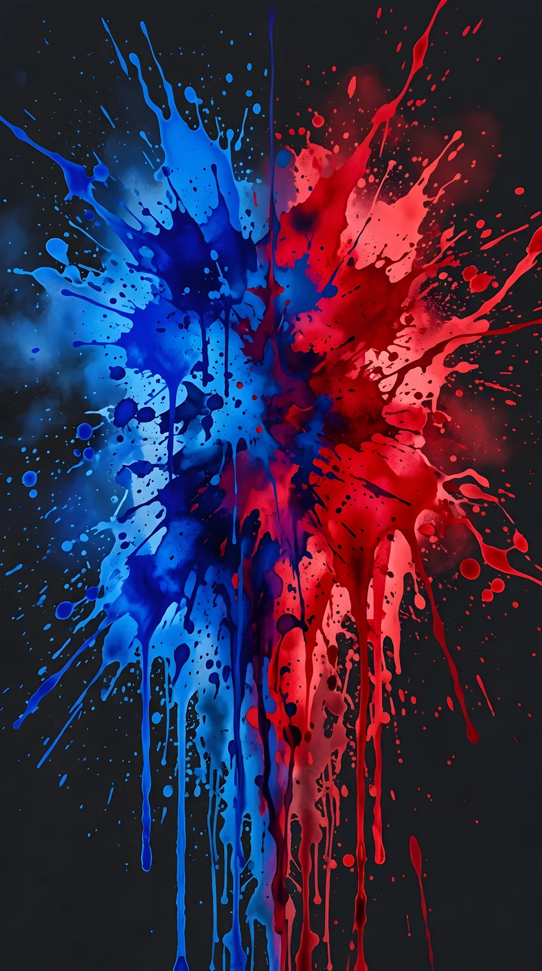 Abstract Digital Art of Saturated Blue and Red Ink Splashes - Free 4K mobile Wallpaper