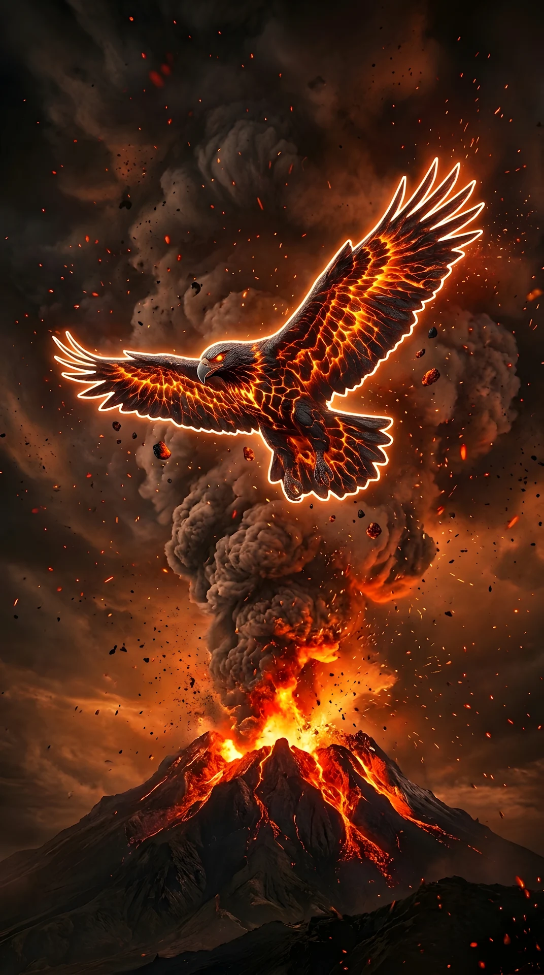 Abstract Digital Illustration of an Eagle Formed from Volcanic Fire and Lava - Free 4K mobile Wallpaper