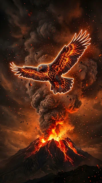 Abstract Digital Illustration of an Eagle Formed from Volcanic Fire and Lava - Free mobile Wallpaper
