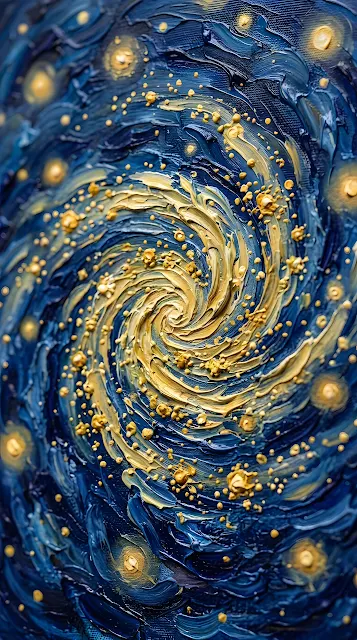 Abstract Digital Painting of Swirling Blue and Yellow Oil Brushstrokes - Free mobile Wallpaper