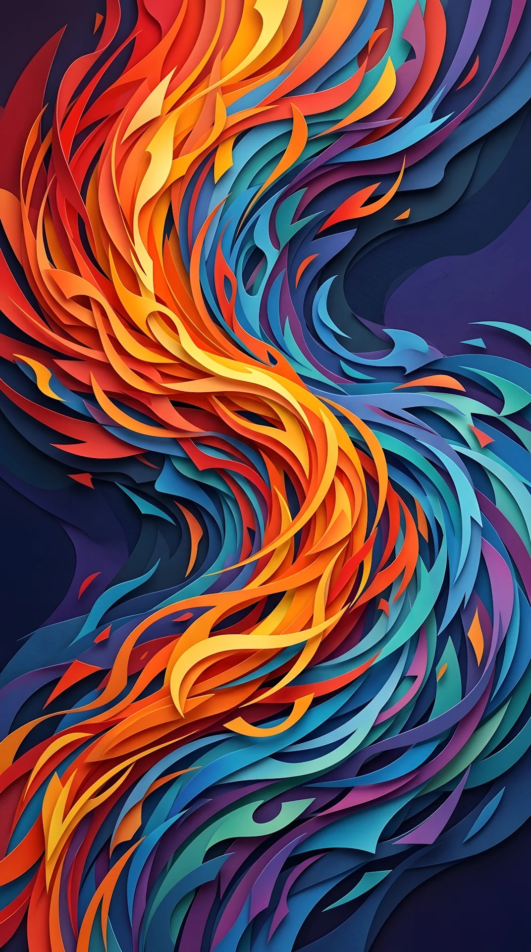 Abstract Dynamic Layered Paper-Cut Wave Graphic - Free 4K mobile Wallpaper