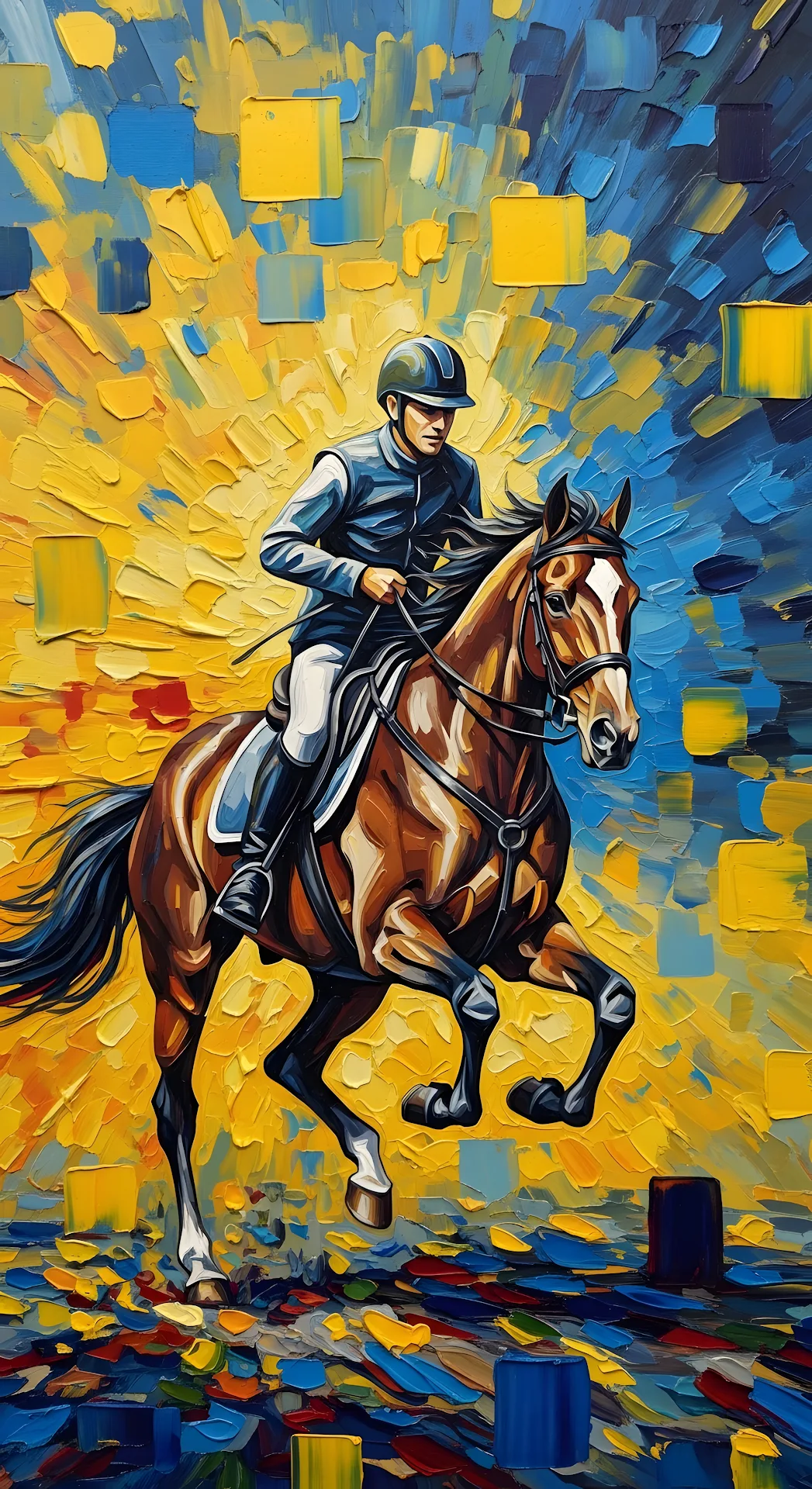 Abstract Expressionist Painting of a Rider on a Galloping Horse - Free 4K mobile Wallpaper