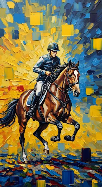 Abstract Expressionist Painting of a Rider on a Galloping Horse - Free mobile Wallpaper