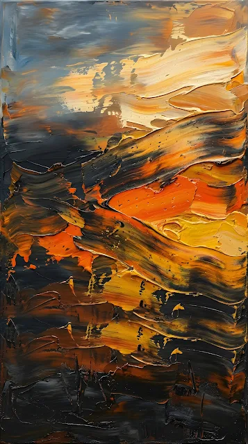 Abstract Expressionist Painting in Vibrant Orange and Black - Free mobile Wallpaper