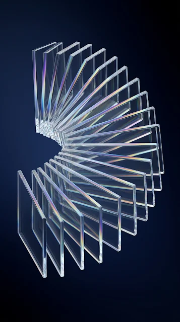 Abstract Fan of Glass Panels with Rainbow Refractions on Blue Background - Free 4K & 8K mobile Wallpaper