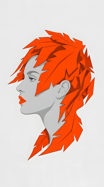 Abstract Female Profile with Vibrant Orange Leaf Motifs - Free mobile Wallpaper